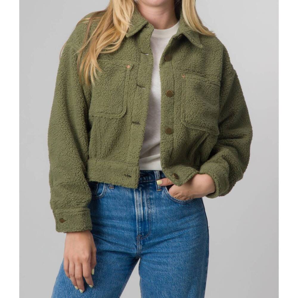 NEW REEF sammie sherpa trucker jacket in olivine